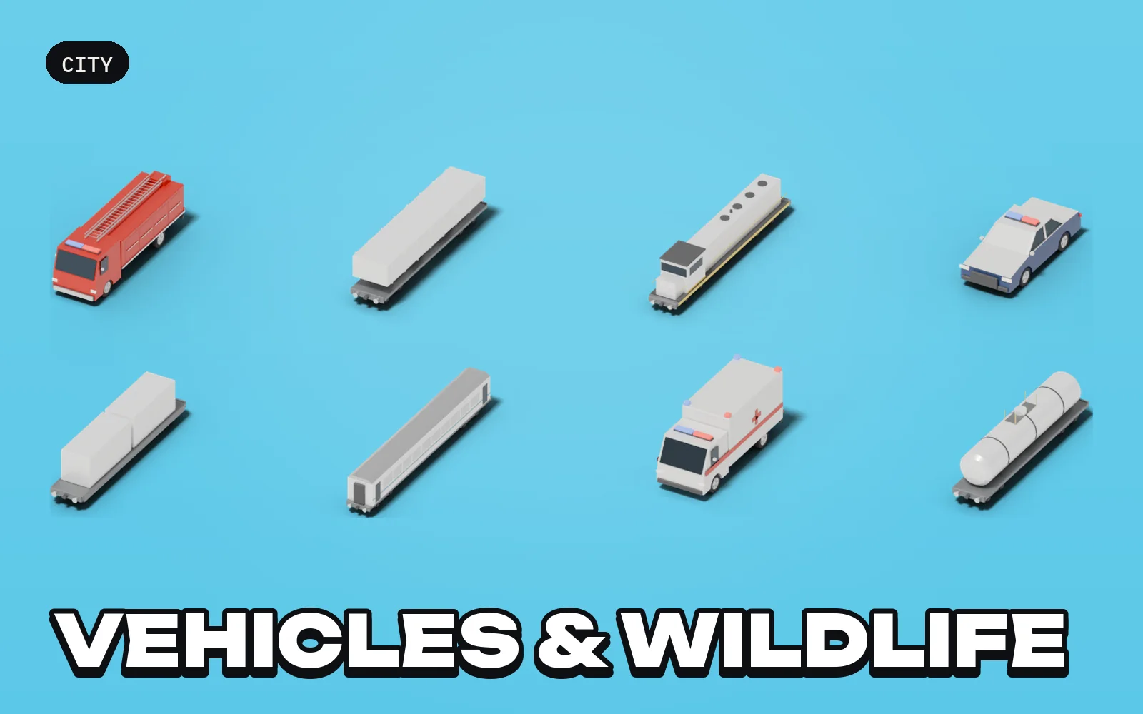 City: Vehicles & Wildlife: a selection of the pack's models