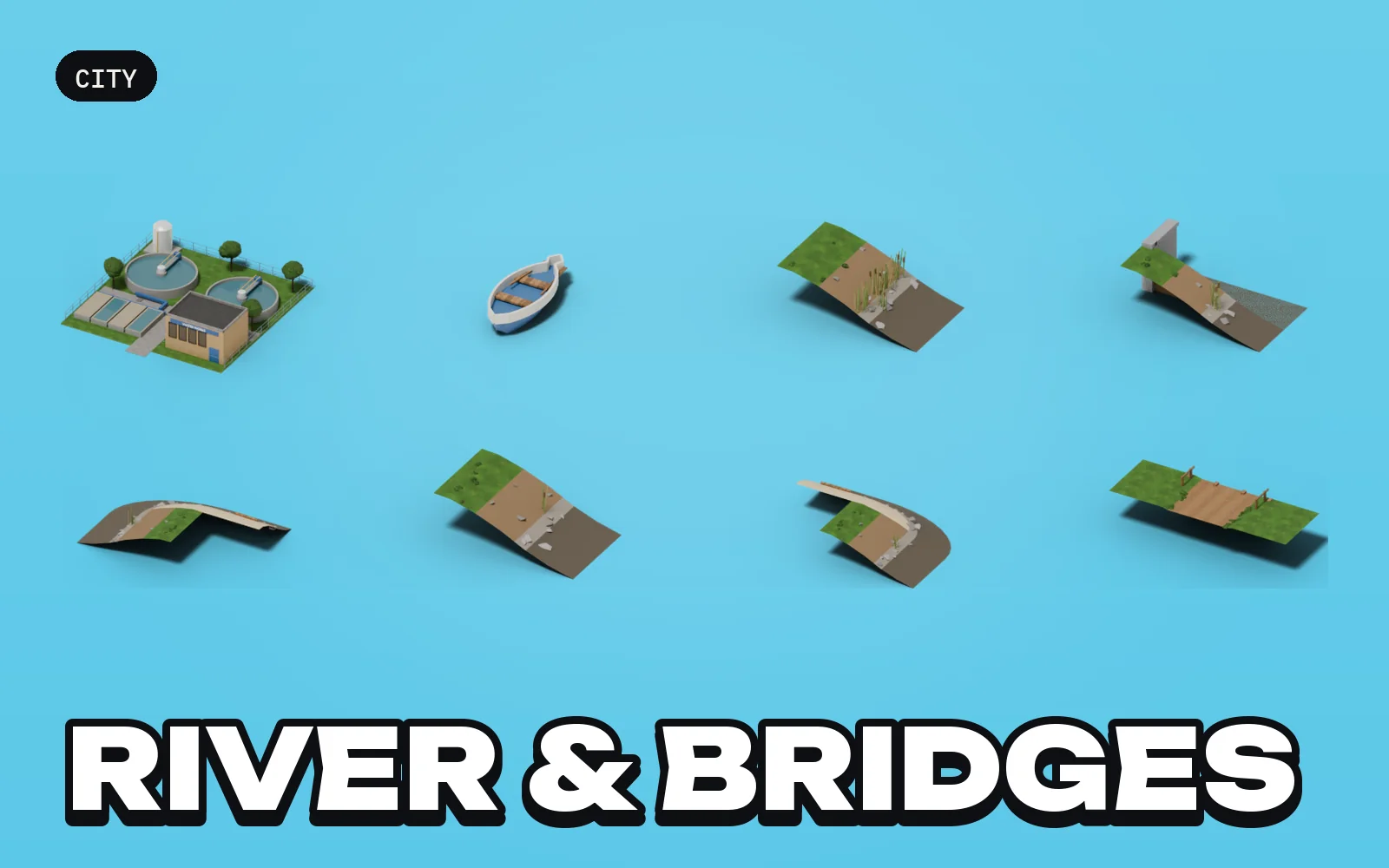 City: River & Bridges: a selection of the pack's models