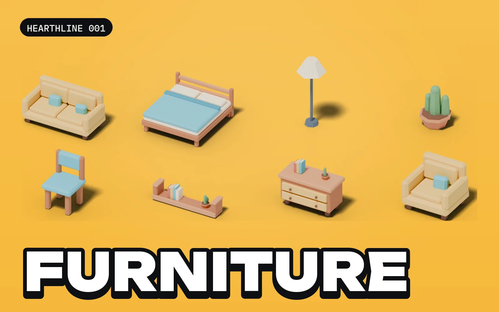 Hearthline 001: Furniture: a selection of the pack's models